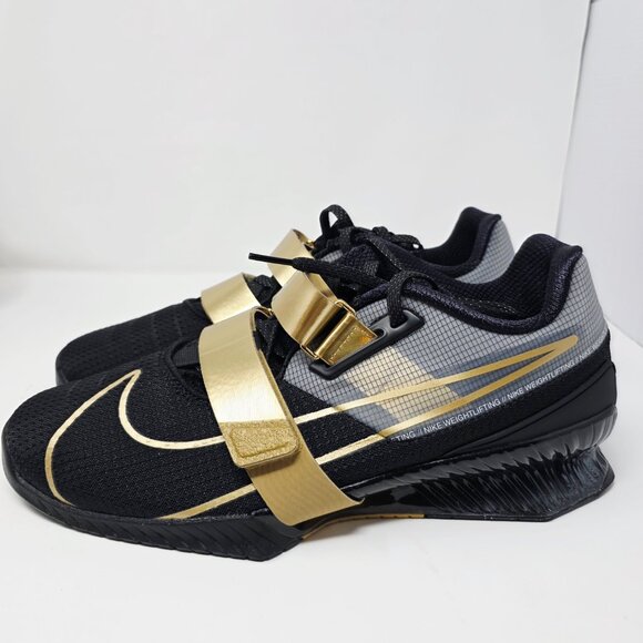 Nike Romaleos 4 Weightlifting Shoes Black Metallic Gold CD3463-001 Men\'s Size 12